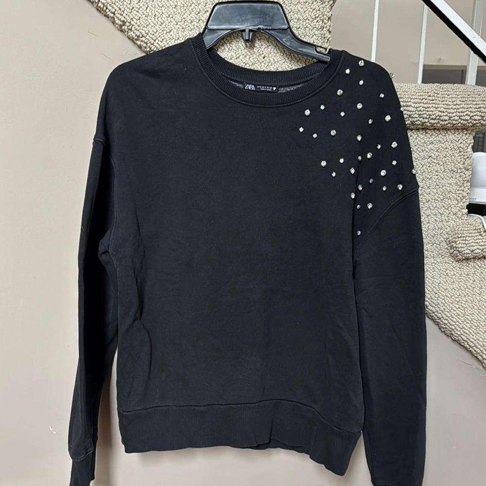 Zara Black Top with rhinestone Details